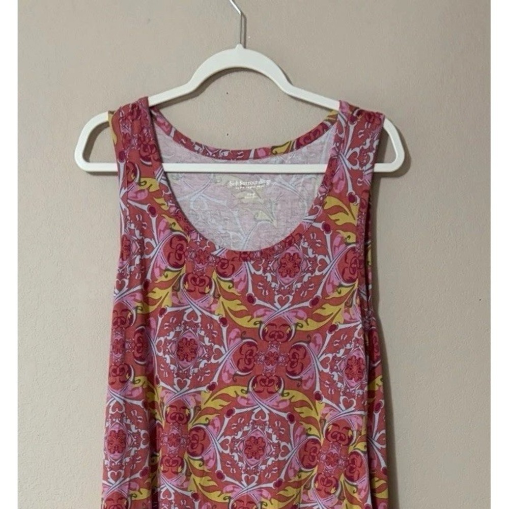 Soft Surroundings Medallion Print Sleeveless Maxi Dress XL EUC Boho Pink Yellow